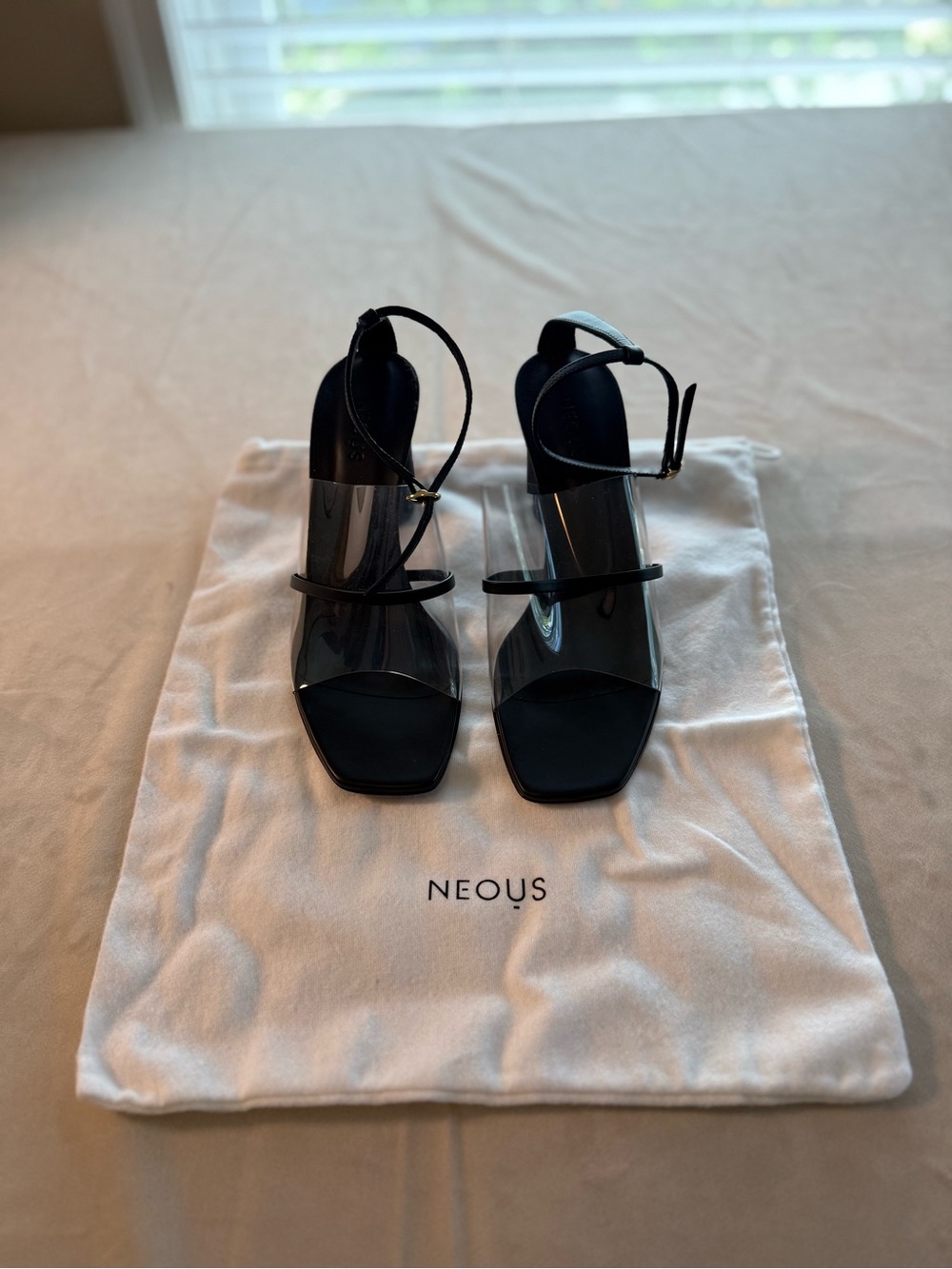 Neous Tuber 80 Transparent Navy Leather Sandals EU 38 US 8 NIB